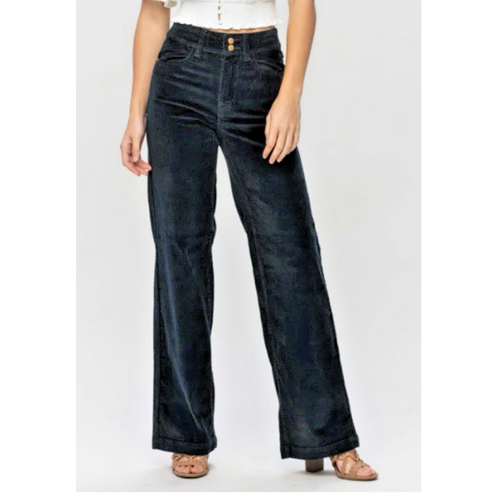Judy Blue 24 W Emerald Green slimming Corduroy Wide Leg High Waist Pants 24W NWT